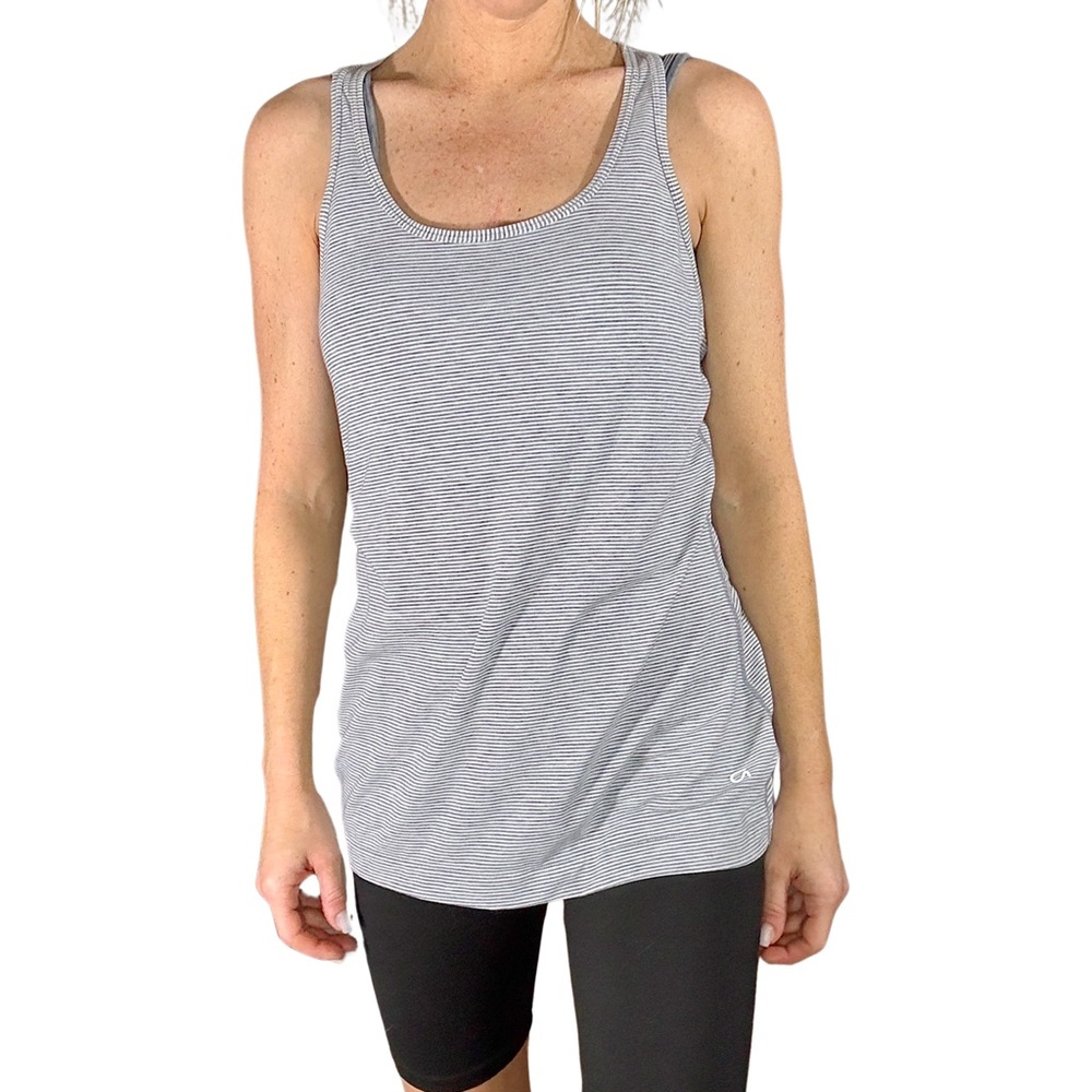 GAP BREATHE Heather Grey Strip Racerback Tank Top